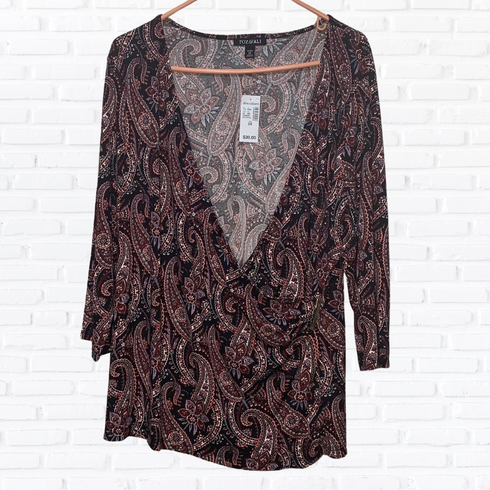 NWT: Roz & Ali Plus Size Paisley Faux Wrap Top